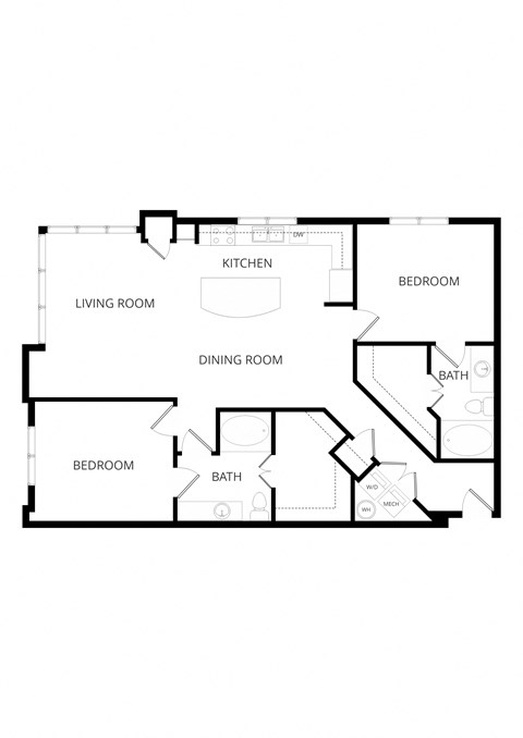 Floor plan for 2 beds, 2 baths, 1260 sqft